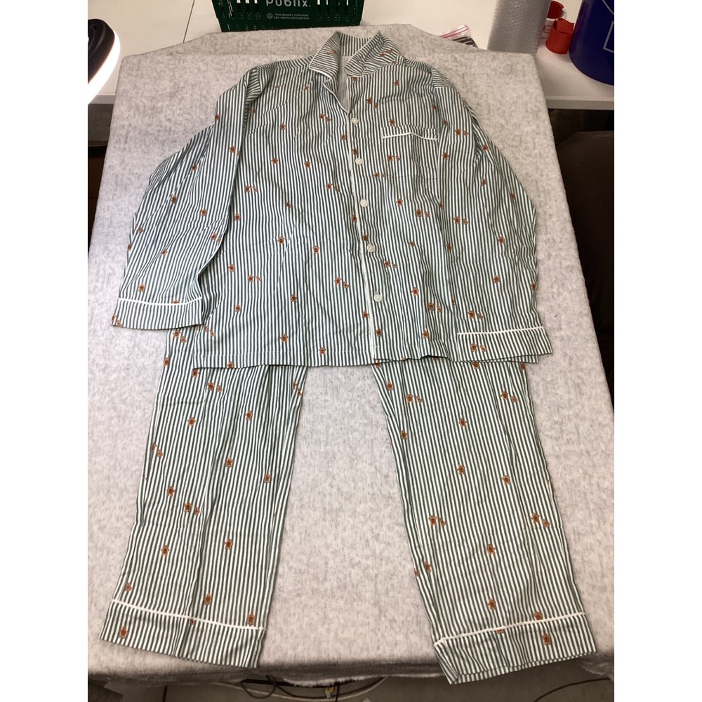 Wondershop Mens Green Cream Striped Gingerbread Pajama Set 100% Cotton Large